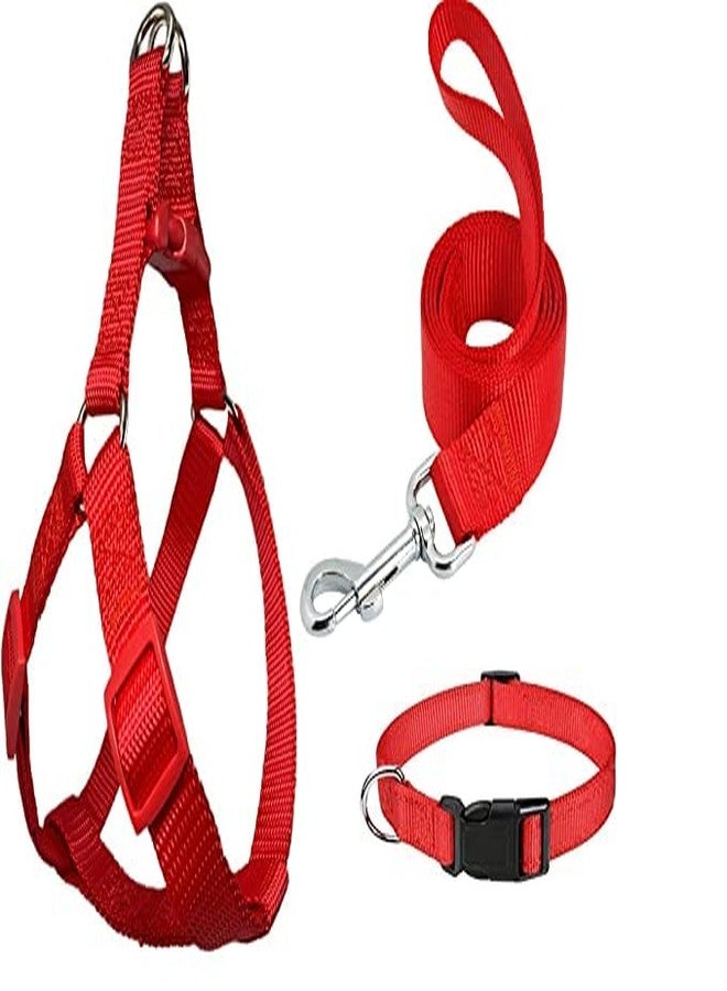 Pups&Pets طقم طوق نايلون قابل للتعديل مع حزام للكلاب والجراء | طقم حزام 15 مم للكلاب والجراء (لون أحمر) - Image 1